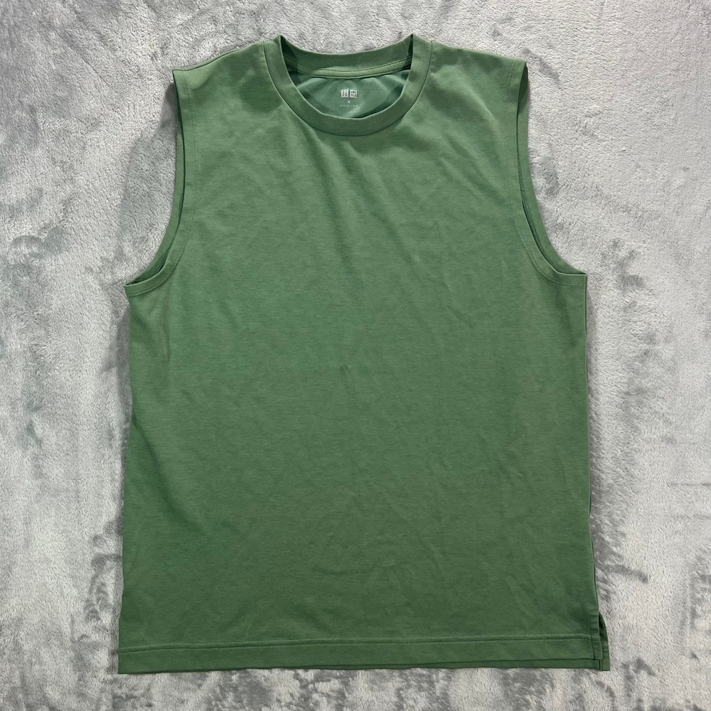 UNIQLO Airism Cotton Sleeveless T Shirt Mens Medium Green Solid Tank Activewear
